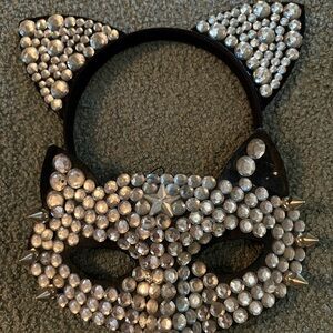 Handmade Bad Kitty Mask with Headband Ears Rhinestones